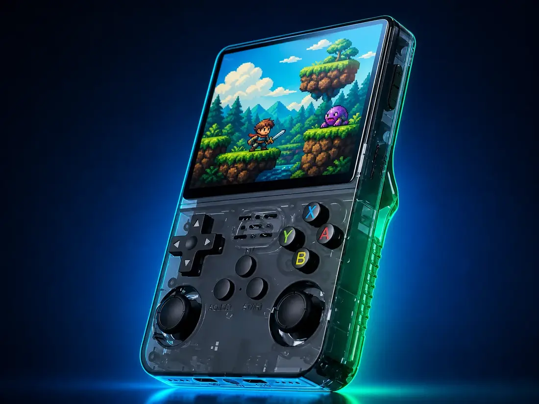 Zwarte R36S retro handheld console